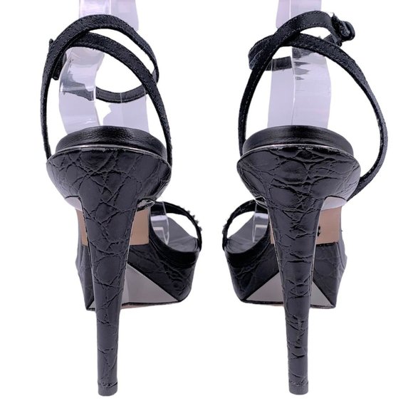 HERVE LEGER Black Rhinestone Studded Platform Stiletto Sandals Size 38.5 - Picture 5 of 11